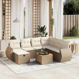 Juego de sofás de jardín con cojines beige 8 pzas ratán PE