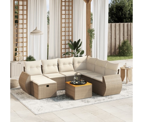 Juego de sofás de jardín con cojines beige 8 pzas ratán PE