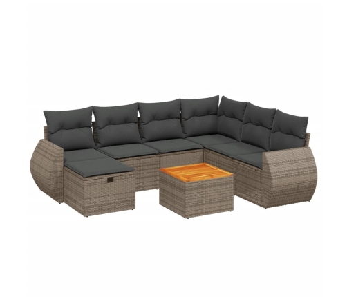 Set de sofás de jardín 8 pzas y cojines ratán sintético gris