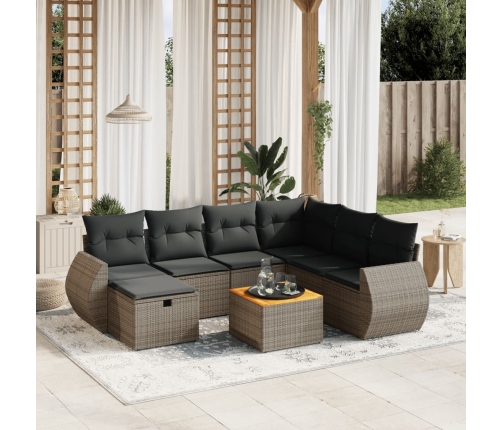 Set de sofás de jardín 8 pzas y cojines ratán sintético gris