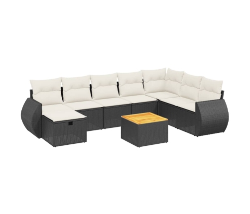 Set de sofás de jardín 8 piezas y cojines ratán sintético negro