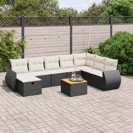 Set de sofás de jardín 8 piezas y cojines ratán sintético negro