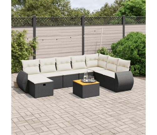 Set de sofás de jardín 8 piezas y cojines ratán sintético negro