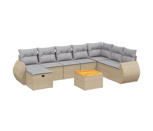 Juego de sofás jardín con cojines beige mezcla 9 pzas ratán PE