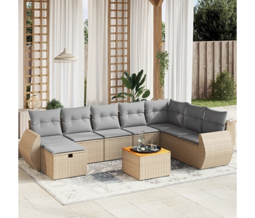 Juego de sofás jardín con cojines beige mezcla 9 pzas ratán PE