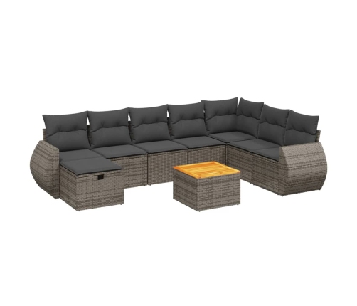 Set de muebles de jardín 9 pzas y cojines ratán sintético gris