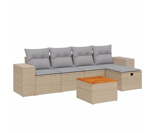 Juego de sofás jardín con cojines beige mezcla 6 pzas ratán PE
