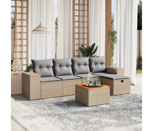 Juego de sofás jardín con cojines beige mezcla 6 pzas ratán PE