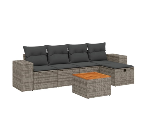 Set de muebles de jardín 6 pzas y cojines ratán sintético gris