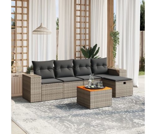 Set de muebles de jardín 6 pzas y cojines ratán sintético gris