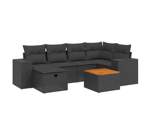 Set de comedor de jardín 7 pzas y cojines ratán sintético negro