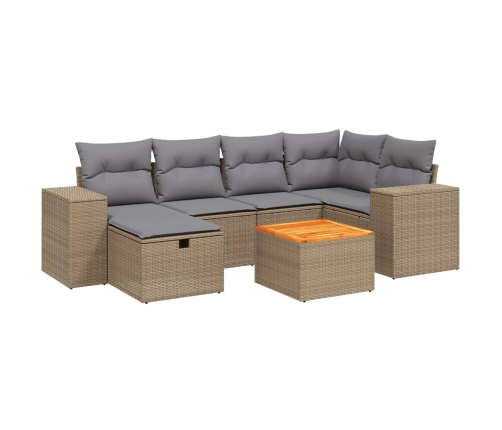 Juego de sofás jardín con cojines beige mezcla 7 pzas ratán PE