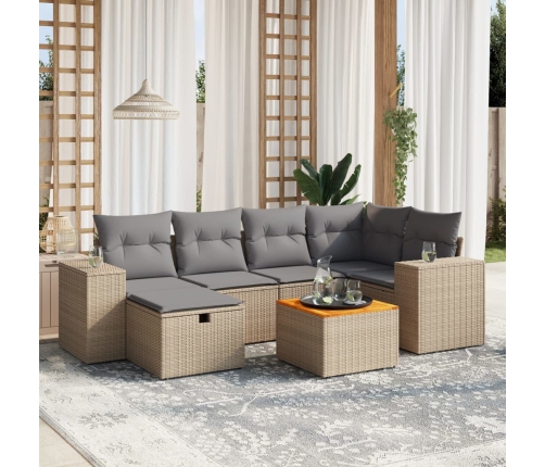 Juego de sofás jardín con cojines beige mezcla 7 pzas ratán PE