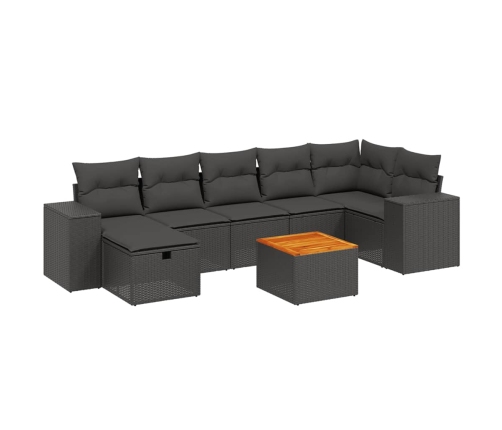 Set de sofás de jardín 8 piezas y cojines ratán sintético negro
