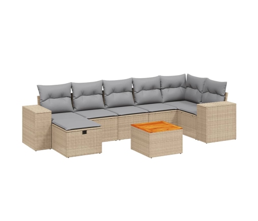 Juego de sofás jardín con cojines beige mezcla 8 pzas ratán PE