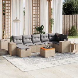 Juego de sofás jardín con cojines beige mezcla 8 pzas ratán PE