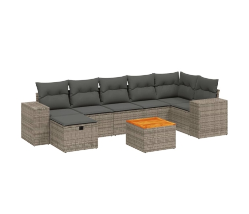 Set de sofás de jardín 8 pzas y cojines ratán sintético gris