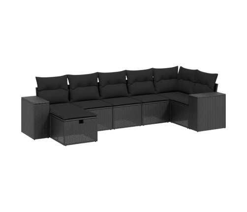 Set de sofás de jardín 8 piezas y cojines ratán sintético negro