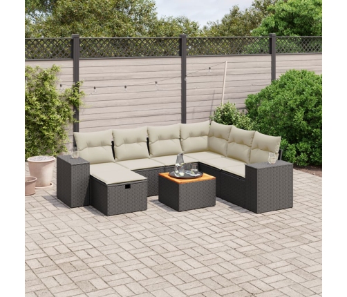 Set de sofás de jardín 8 piezas y cojines ratán sintético negro