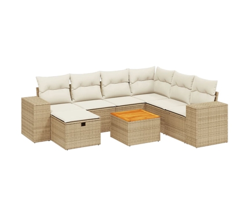 Juego de sofás de jardín con cojines beige 8 pzas ratán PE