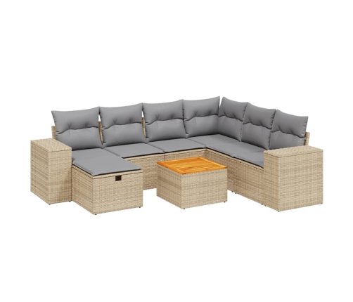 Juego de sofás jardín con cojines beige mezcla 8 pzas ratán PE