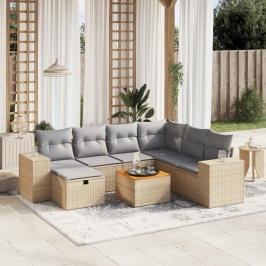 Juego de sofás jardín con cojines beige mezcla 8 pzas ratán PE