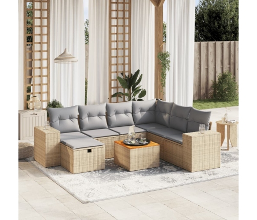 Juego de sofás jardín con cojines beige mezcla 8 pzas ratán PE