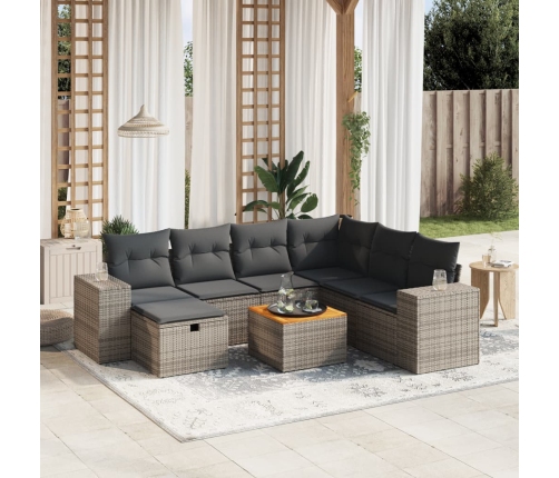 Set de sofás de jardín 8 pzas y cojines ratán sintético gris