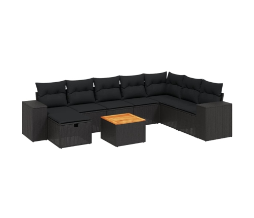 Set de sofás de jardín 8 piezas y cojines ratán sintético negro