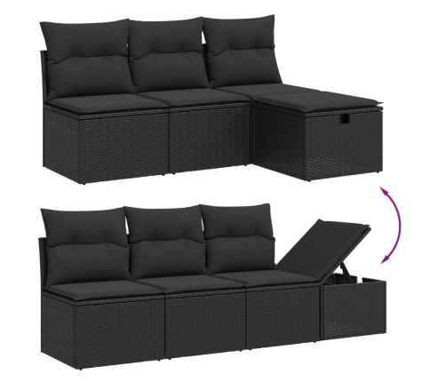Set de sofás de jardín 8 piezas y cojines ratán sintético negro