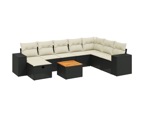 Set de sofás de jardín 8 piezas y cojines ratán sintético negro