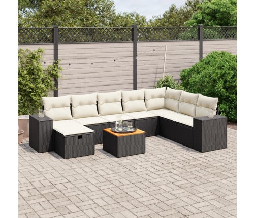 Set de sofás de jardín 8 piezas y cojines ratán sintético negro