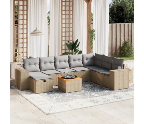 Juego de sofás jardín con cojines beige mezcla 9 pzas ratán PE