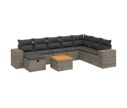 Set de muebles de jardín 9 pzas y cojines ratán sintético gris