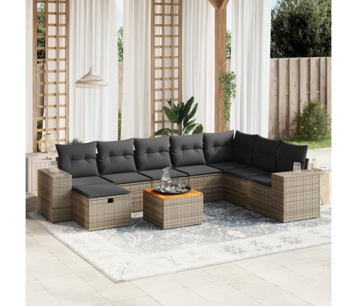 Set de muebles de jardín 9 pzas y cojines ratán sintético gris