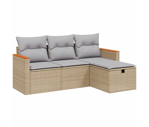 Juego de sofás jardín con cojines beige mezcla 4 pzas ratán PE