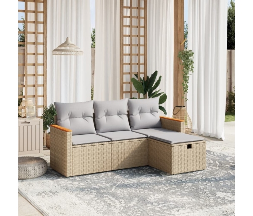 Juego de sofás jardín con cojines beige mezcla 4 pzas ratán PE