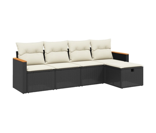 Set de muebles de jardín 5 pzas y cojines ratán sintético negro