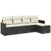 Set de muebles de jardín 5 pzas y cojines ratán sintético negro