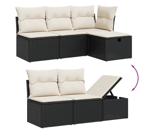 Set de muebles de jardín 5 pzas y cojines ratán sintético negro