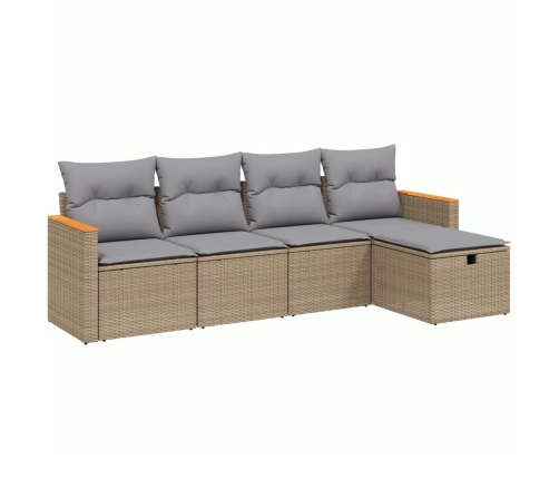 Juego de sofás jardín con cojines beige mezcla 5 pzas ratán PE