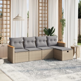 Juego de sofás jardín con cojines beige mezcla 5 pzas ratán PE