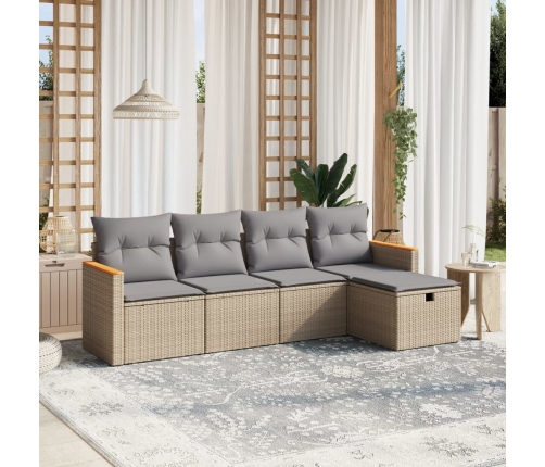 Juego de sofás jardín con cojines beige mezcla 5 pzas ratán PE