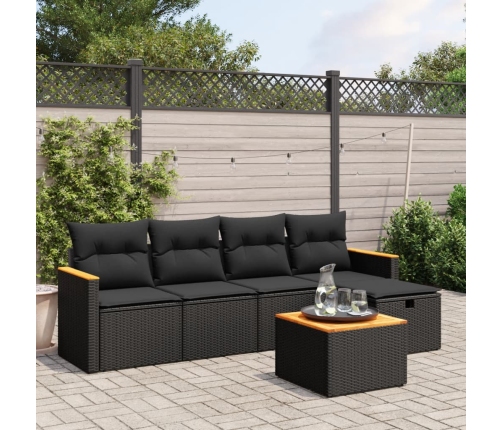 Set de sofás de jardín 6 piezas y cojines ratán sintético negro
