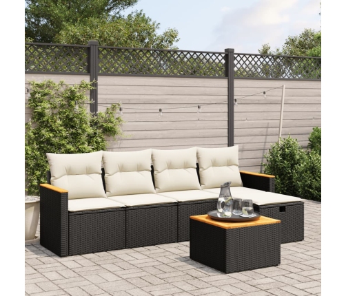 Set de sofás de jardín 6 piezas y cojines ratán sintético negro