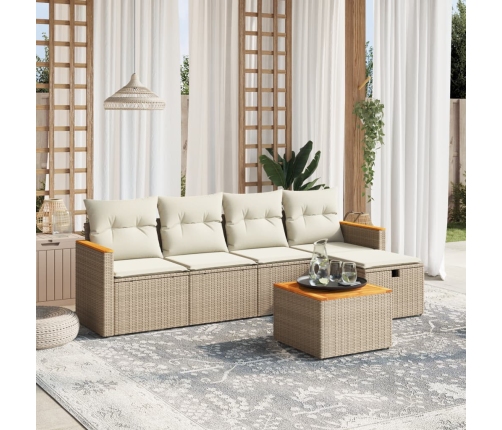 Juego de sofás jardín con cojines 6 pzas ratán sintético beige
