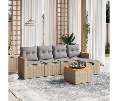 Juego de sofás jardín con cojines beige mezcla 6 pzas ratán PE