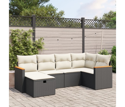Set de sofás de jardín 6 piezas y cojines ratán sintético negro