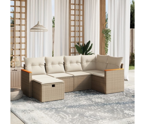 Juego de sofás jardín con cojines 6 pzas ratán sintético beige