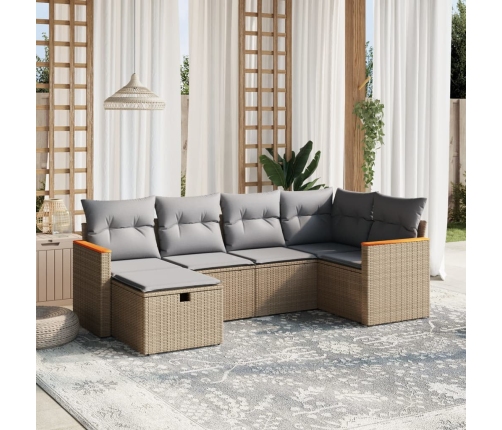 Juego de sofás jardín con cojines beige mezcla 6 pzas ratán PE